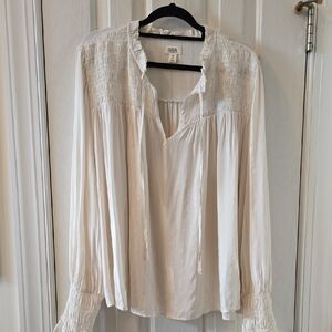 A.N.A BRAND WOMEN'S PLUS SIZE CREAM COLOR LONG SLEEVES BLOUSE WITH SMOCKING 0X